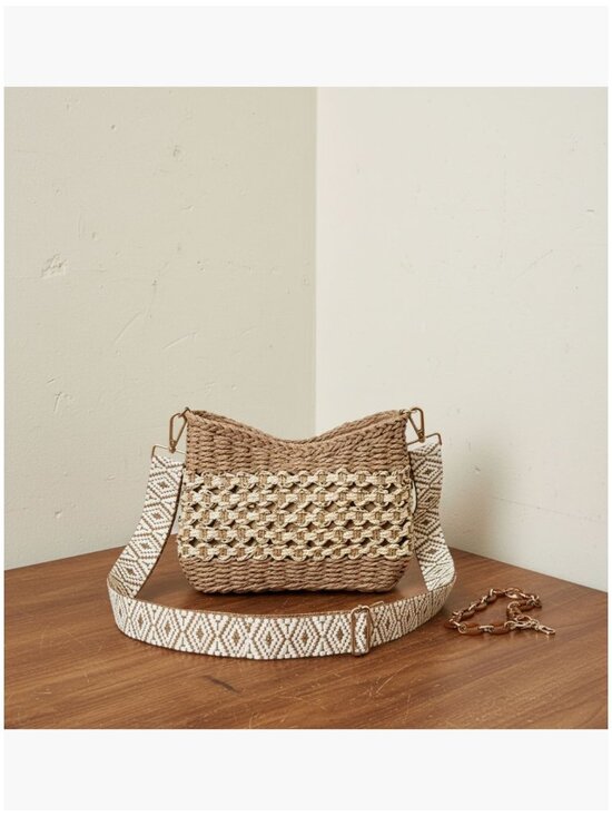 Handbags - Straw Woven Crossbody Bag with Adjustable Strap, Small Summer Handbag